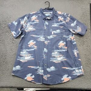 Magellan Outdoors Shirt Mens Large Blue Boat Fishing Graphic Short Sleeve Button